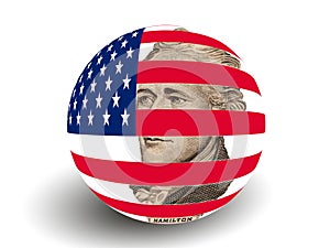 Portrait of Alexander Hamilton with USA Flag Globe