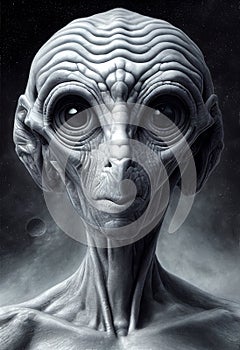 Portrait of an alien, science fiction of extraterrestrial invasion, visit of the greys, conspiracy of paranormal civilization