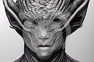 Portrait of an alien, science fiction of extraterrestrial invasion, visit of the greys, conspiracy of paranormal civilization