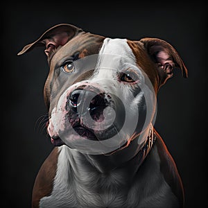 Portrait of american staffordshire bull terrier on black background