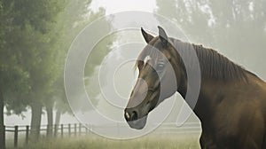 Portrait Andalusian horse in a mist. Generative Ai