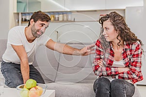 Portrait of an angry couple fighting, screaming, screaming and accusing each other of problems, quarrels, negative