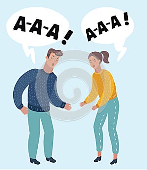 Portrait of an angry couple shouting each other against white background