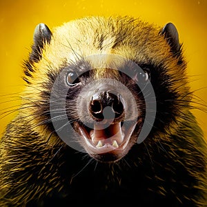 Portrait of Angry Honey badger - front view - AI generated