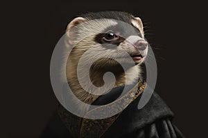 Portrait of animal crossing illustration ferret wearing graduation gown