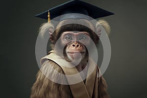 Portrait of animal crossing illustration monkey wearing graduation gown