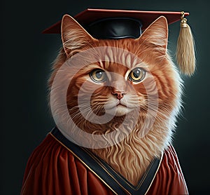 Portrait of animal crossing illustration red cat wearing graduation gown