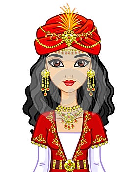 Portrait of the animation Arab princess in ancient suit. photo