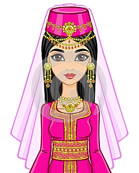 Portrait of the animation Arab princess in ancient suit. photo