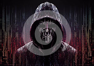 Portrait of anonymous hacker. Concept of hacking cybersecurity, cybercrime, cyberattack, etc
