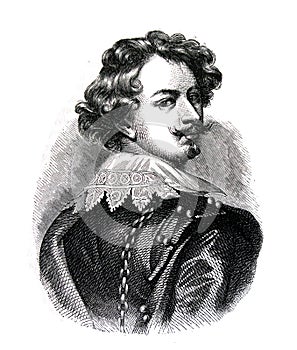 Portrait of Anthony van Dyck engraved in a vintage book Picture Galleries of Europe, edition of M.S. Wolf, vol. 1, 1862, St.