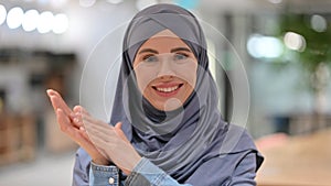 Portrait of Appreciative Arab Woman Clapping, Cheering