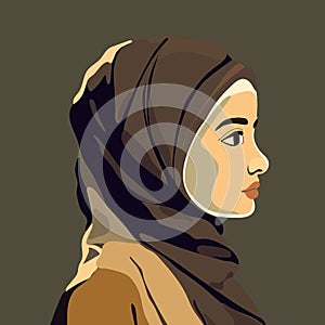 Portrait of an arabian woman in hijab. Vector flat illustration