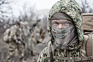 Portrait of army elite tactical group fighter photo