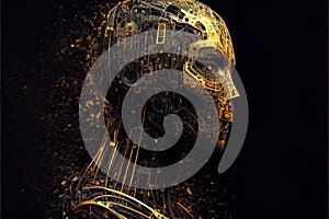 Portrait of an artificial intelligence render on a black background. Generative AI