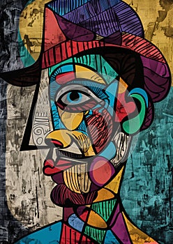 a portrait of an artist with geometric abstract design on it