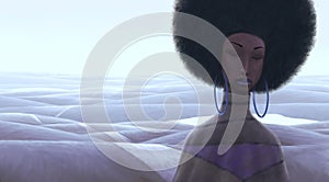 Portrait artwork. Illustration of lonely black African woman with surreal landscape, Alone loneliness and solitude concept art, co