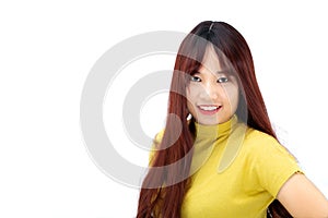 Portrait of asain woman thinking and smiling at camera,