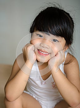 Portrait asia children feeling happy of school girl.