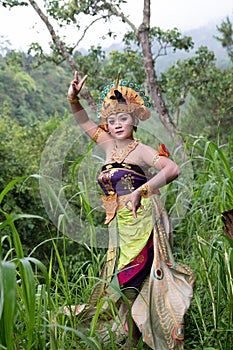 Portrait of Asia dancer at outdoor in rainforest