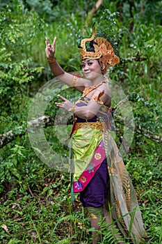 Portrait of Asia dancer at outdoor in rainforest