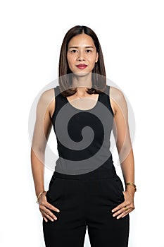 Portrait of a asian beautiful woman Skin Tanned in a black dres