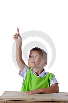 Portrait of asian boy in school uniform isolated on white background