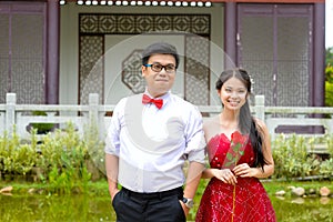 Portrait of asian bride and groom