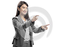 Portrait of asian business woman touching something with her finger