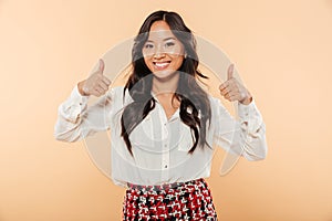 Portrait of asian candid female in casual looking at camera show