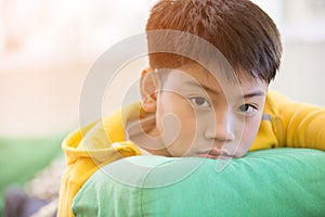 Portrait of asian child upset .