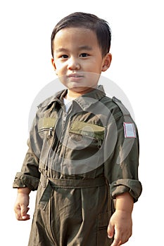 Portrait of asian children wearing airforce pilot suit isolated