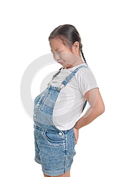 Portrait of Asian girl kid cute age 7 years on white background