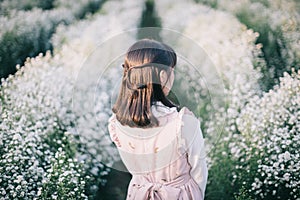 Portrait asian girl with purple flowers background