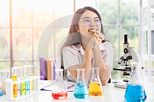 Portrait of Asian girl students in a science lab