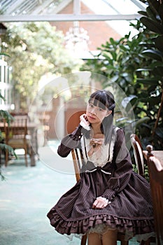 Portrait asian girl with the vintage place