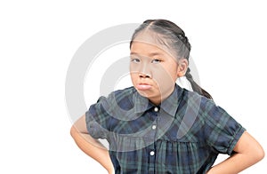 Portrait of asian little girl bored isolated on white