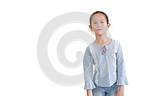 Portrait of asian little girl isolated on white background with copy space