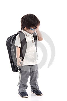 Portrait of Asian schoolboy with backpack