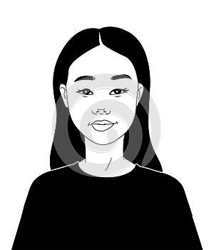 Portrait of asian woman with long hair, vector illustration