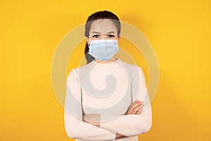 Portrait of Asian woman in medical face mask to protect Covid-19