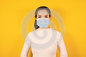 Portrait of Asian woman in medical face mask to protect Covid-19