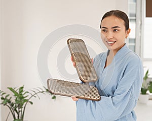 Portrait of asian woman with sadhu boards.