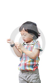 Portrait of asian young boy smile on white background