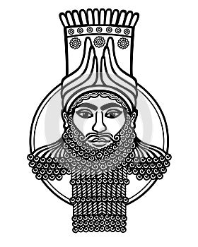 Portrait of the Assyrian man. Character of Sumer mythology.