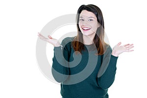 Portrait of astonished emotional girl looking with open mouth isolated on white background