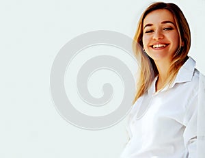 Portrait Of Attractive Business Woman With White Teeth Isolated On A White Background