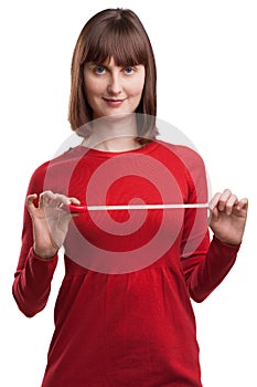 Portrait of attractive female with tape measure