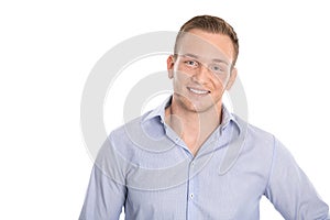 Portrait: Attractive isolated young smiling and successful businessman.