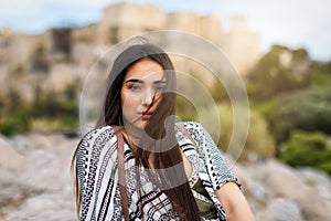 Portrait of an attractive, Mediterranean, brunette Woman